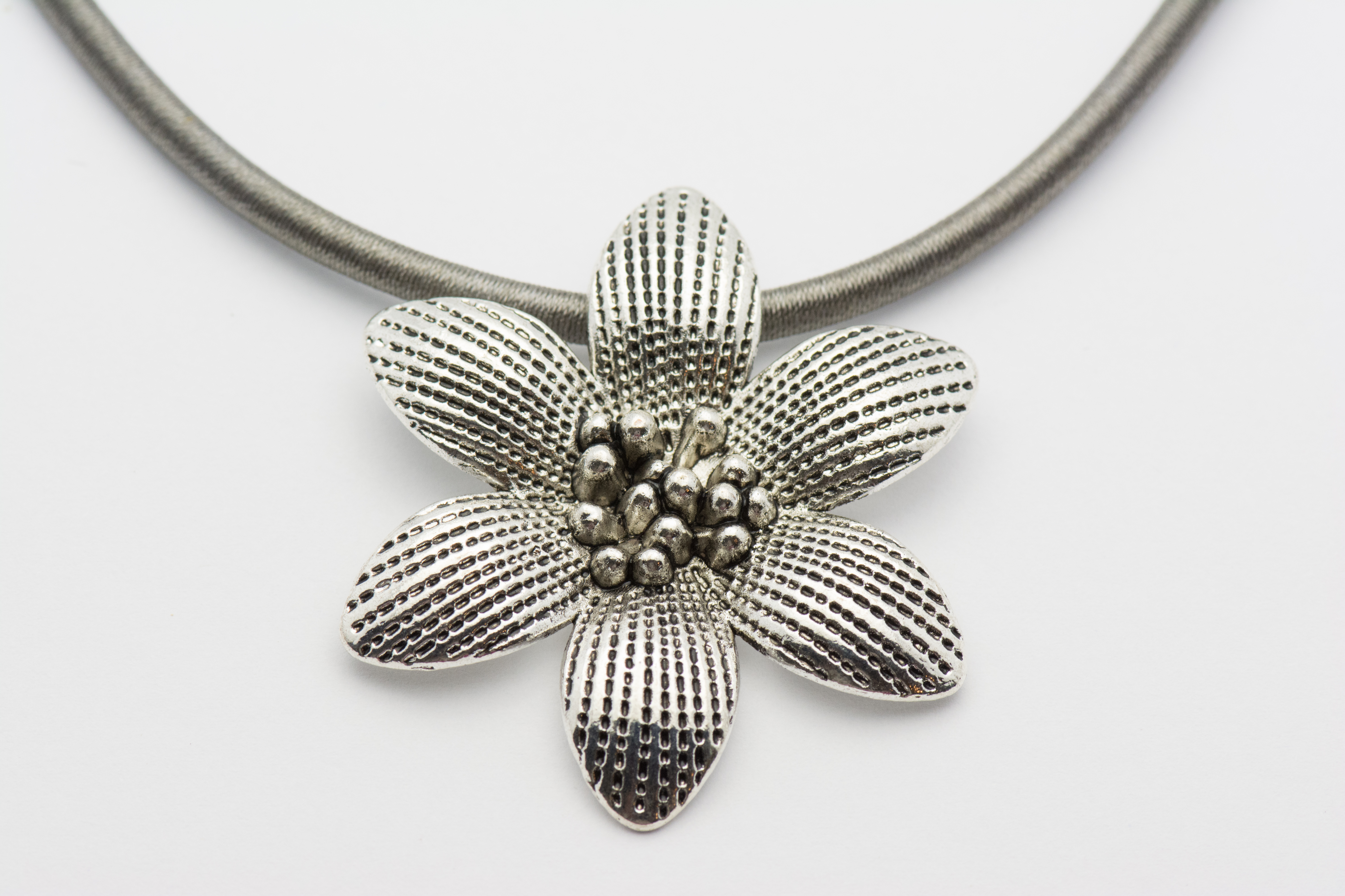 Pewter Grey Flower Pendant Necklace - Black Brook Shop