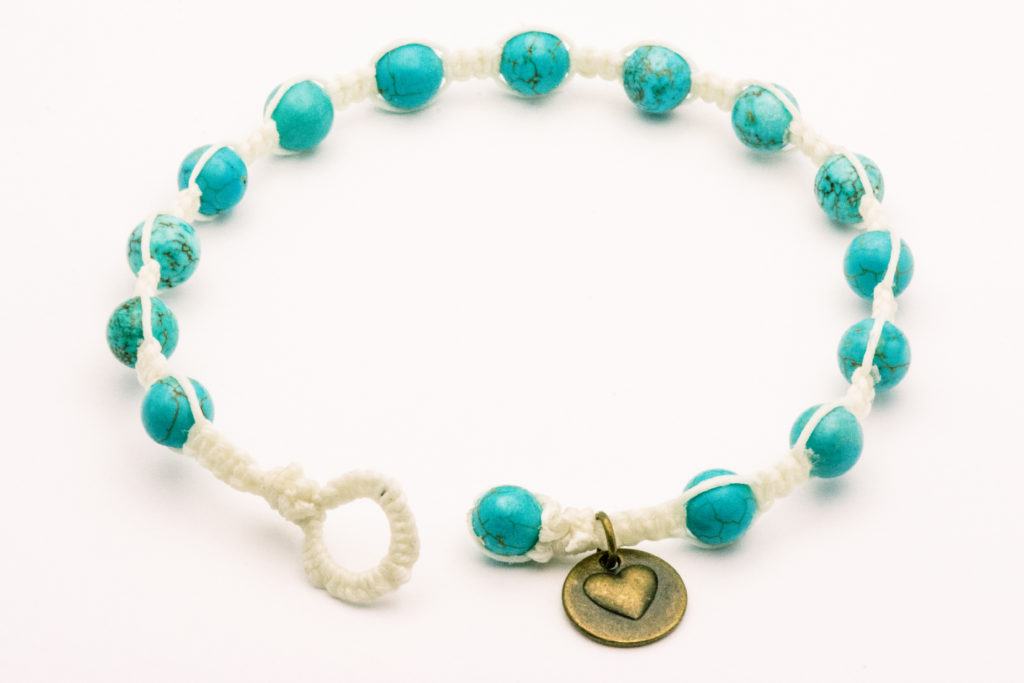 Turquoise White Waxed Cord Braided Anklet - Black Brook Shop