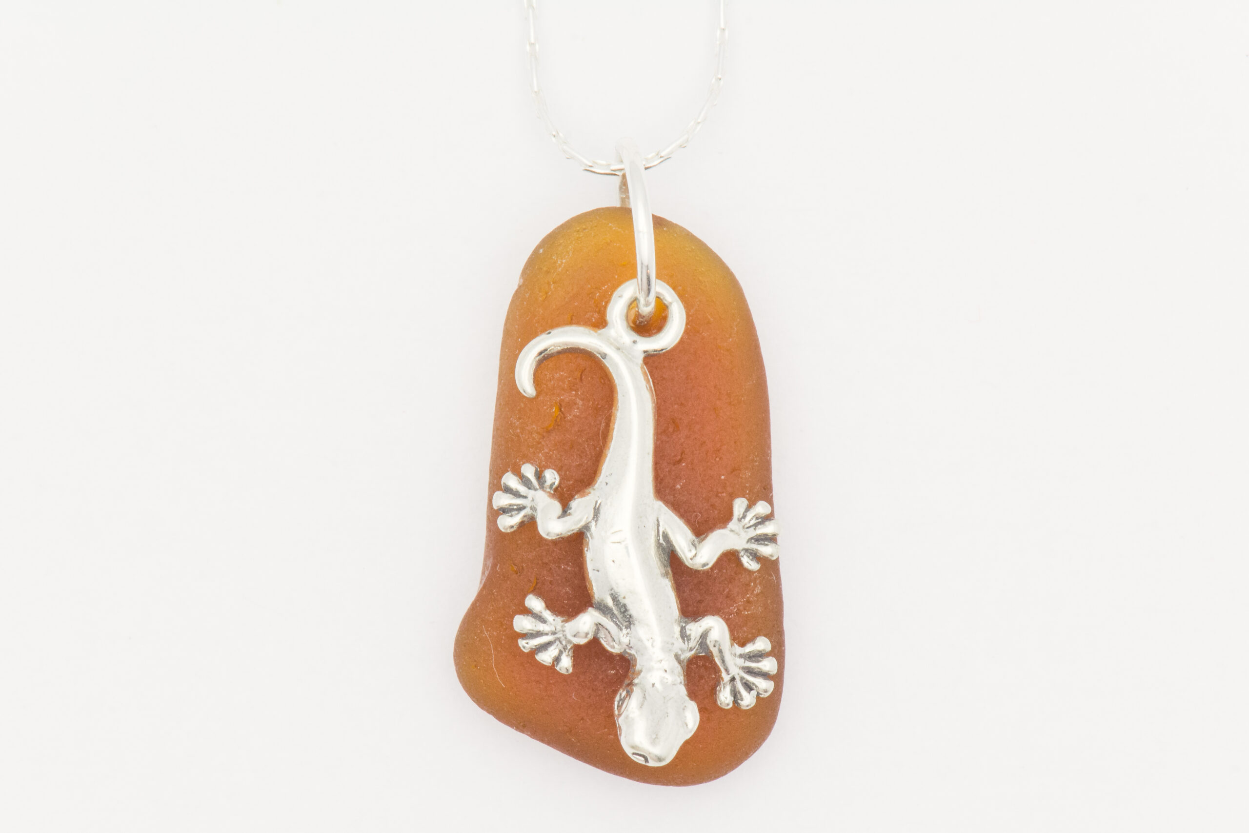 Gecko Brown Sea Glass Necklace