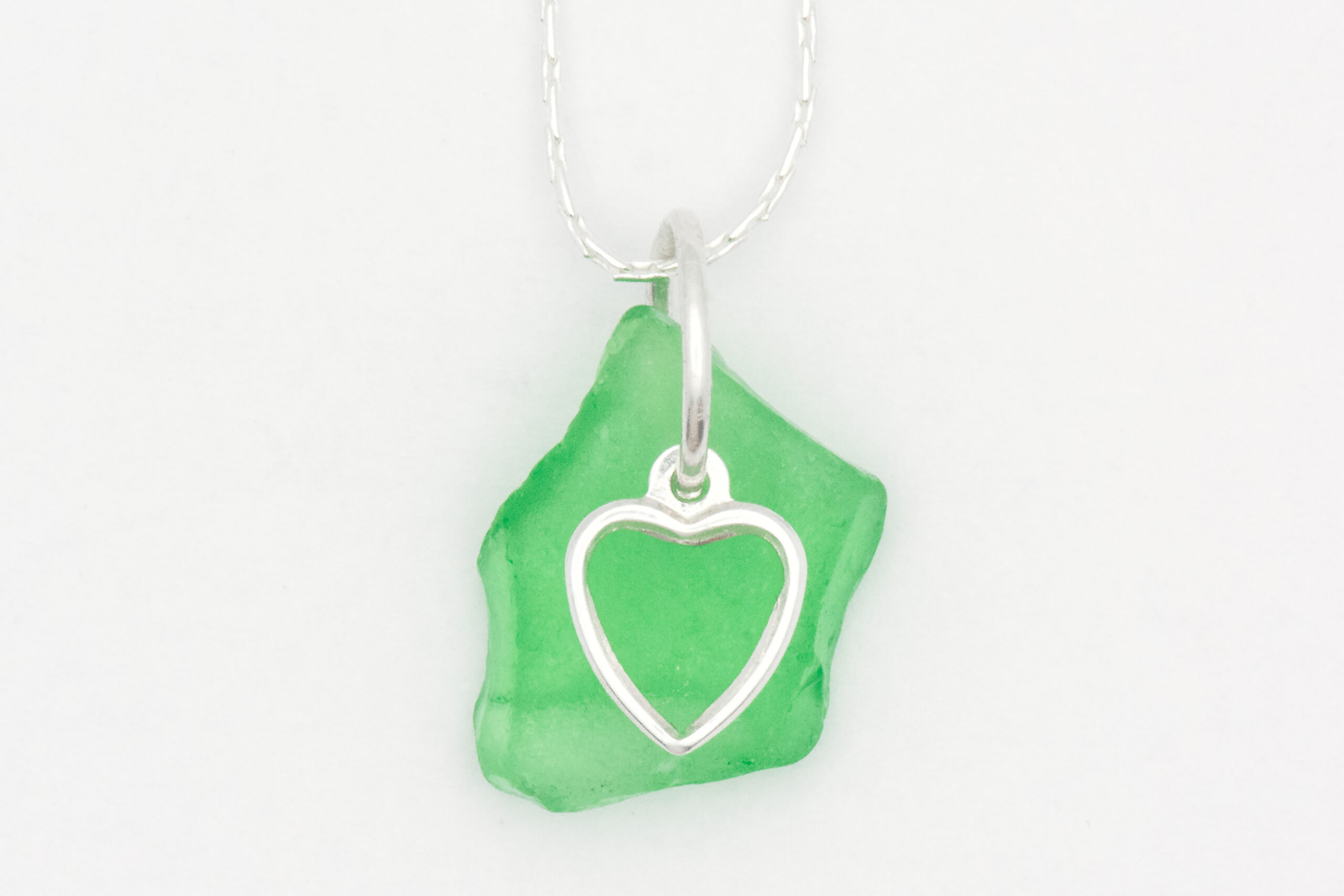 Dainty Heart Green Sea Glass Necklace