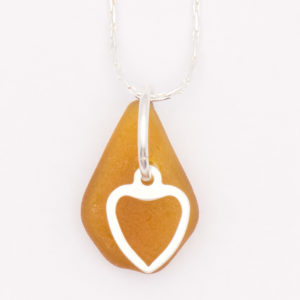 Dainty Heart Amber Sea Glass Necklace
