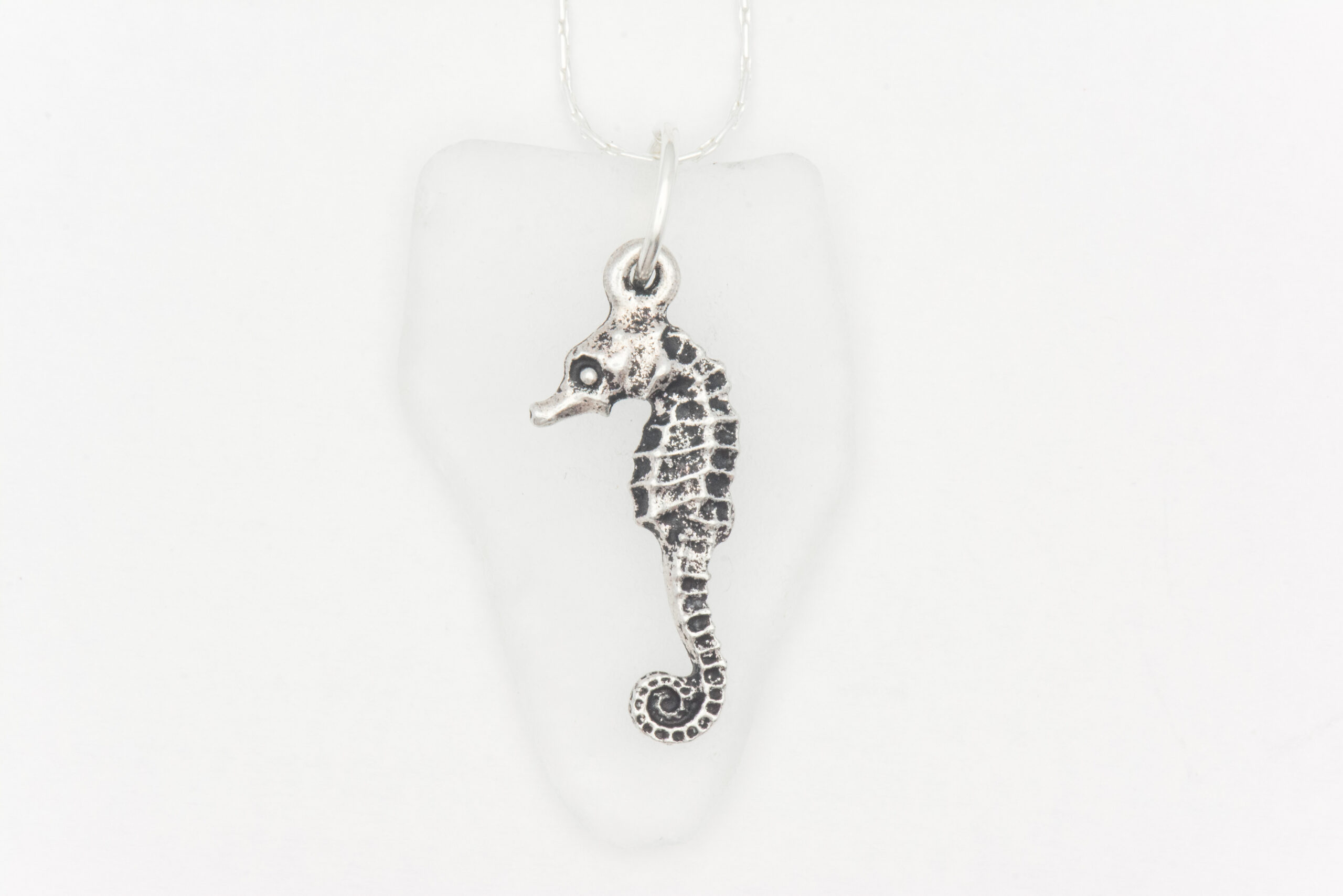 Seahorse White Sea Glass Necklace