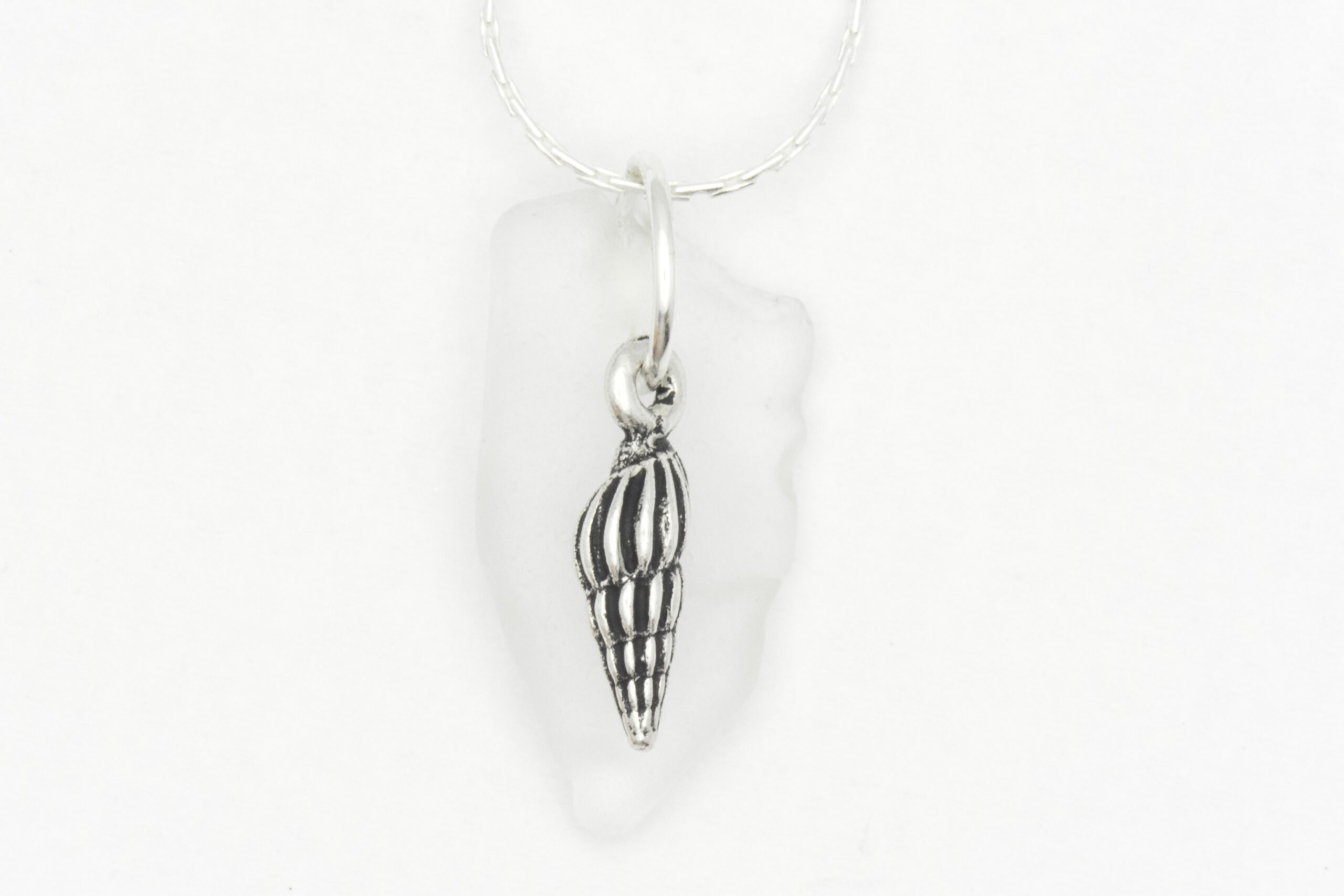 Spindle Shell White Sea Glass Necklace