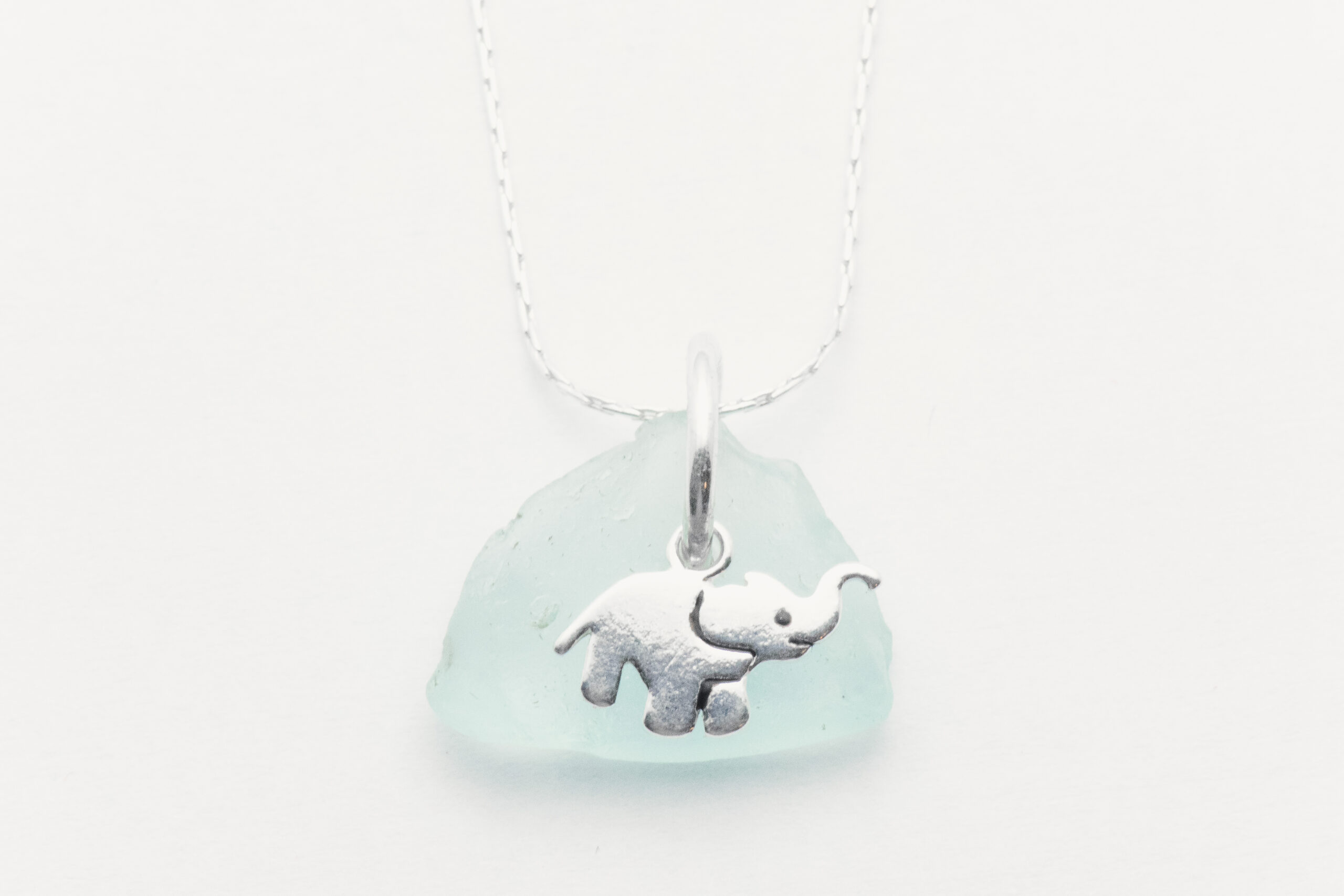 Elephant Light Blue Sea Glass Necklace