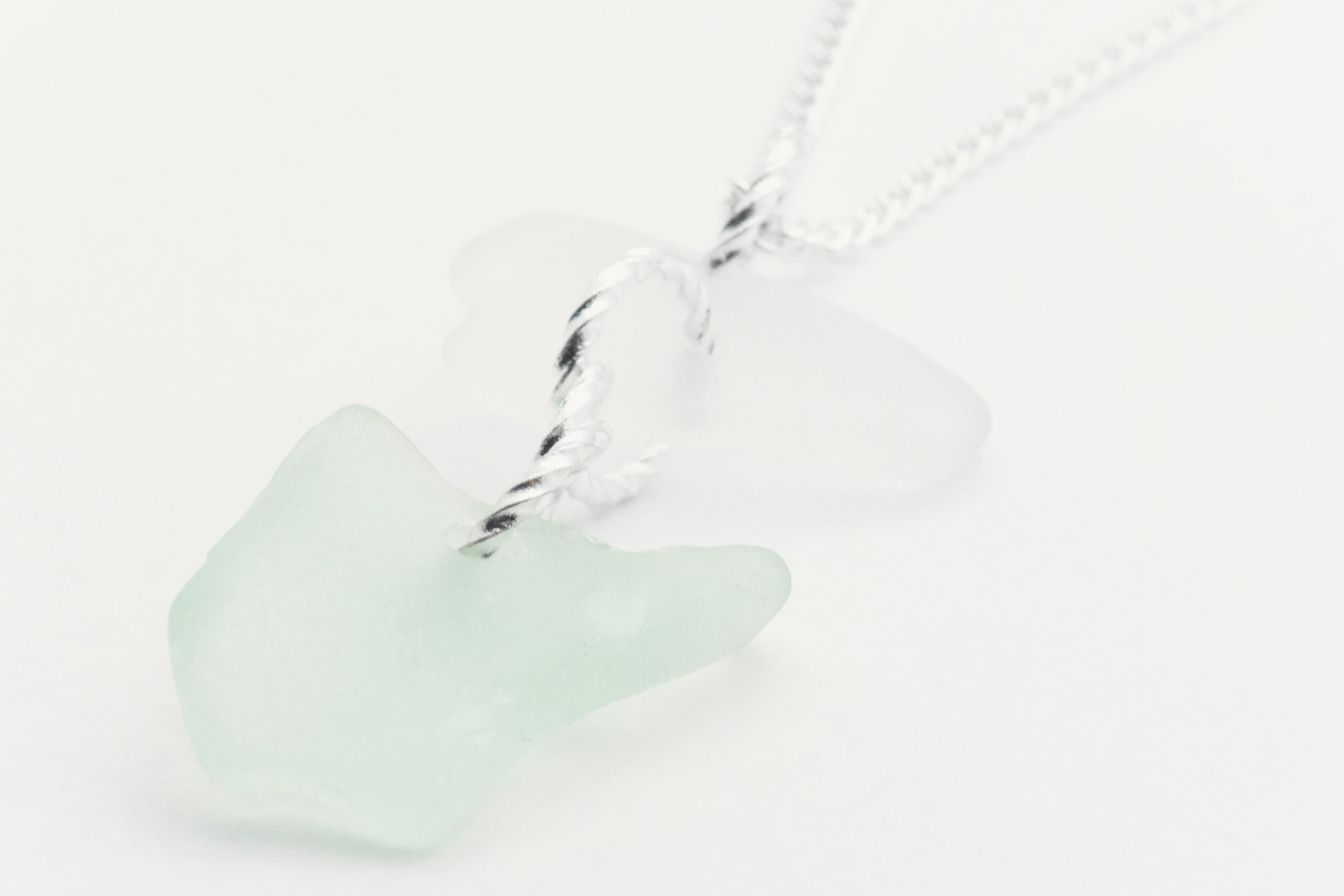 White and Light Blue Sea Glass Necklace