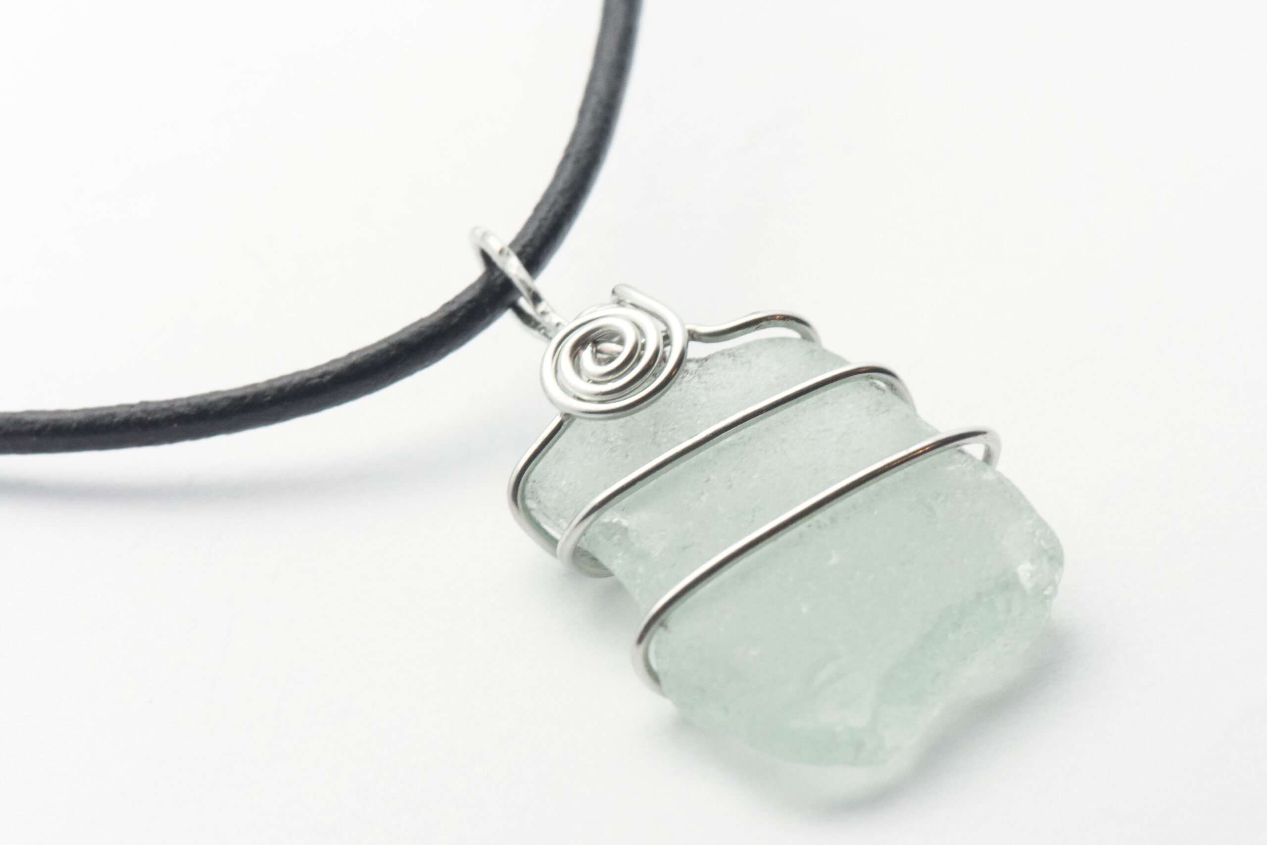 Wire Wrapped Light Blue Sea Glass Necklace