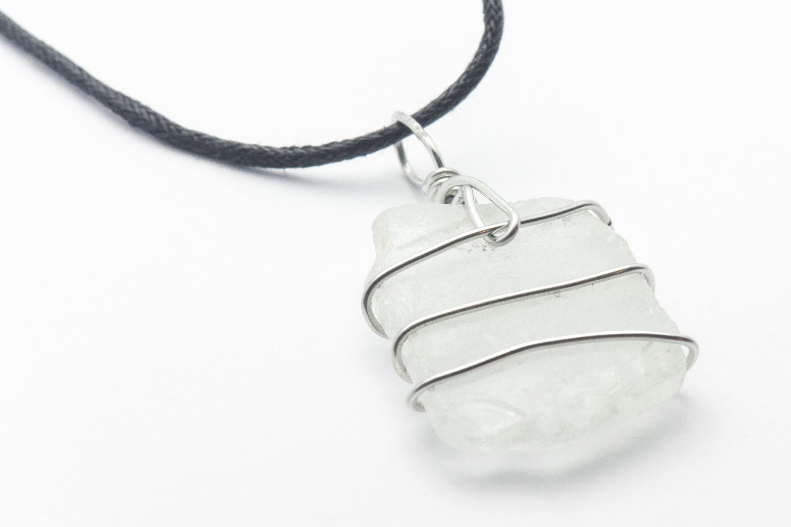 Wire Wrapped White Sea Glass Necklace