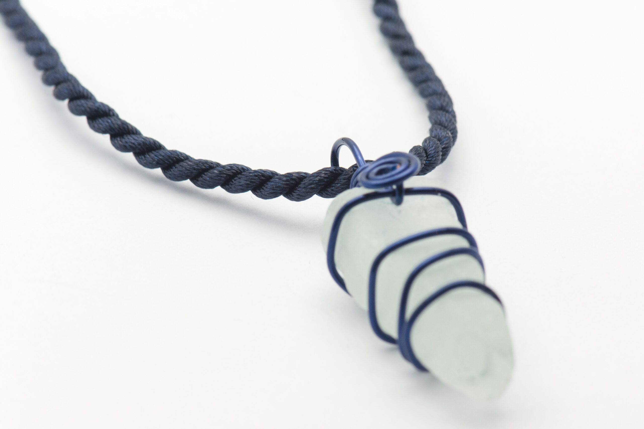 Blue Wire Wrapped White Sea Glass