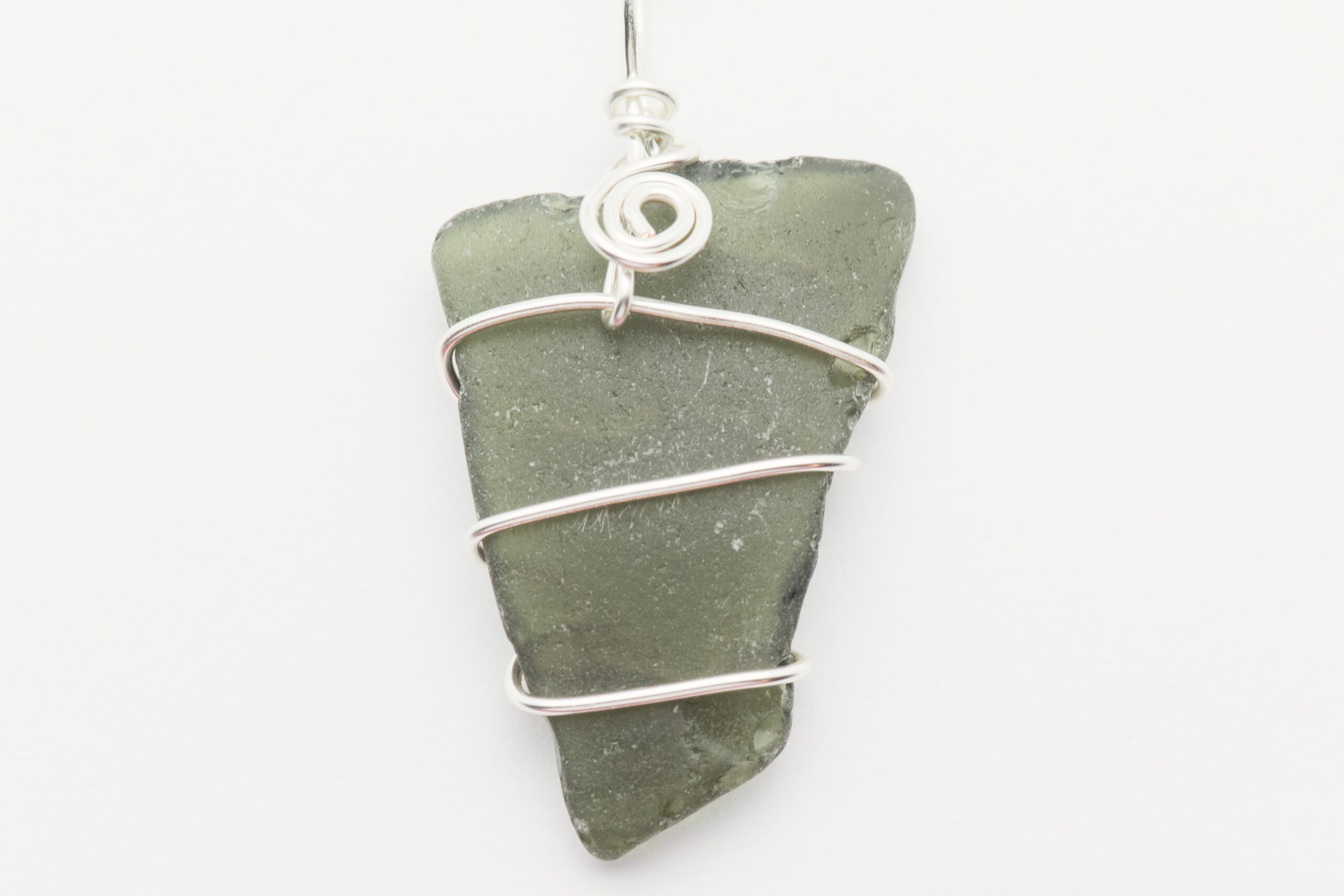 Wire Wrapped Olive Sea Glass Chunk Necklace