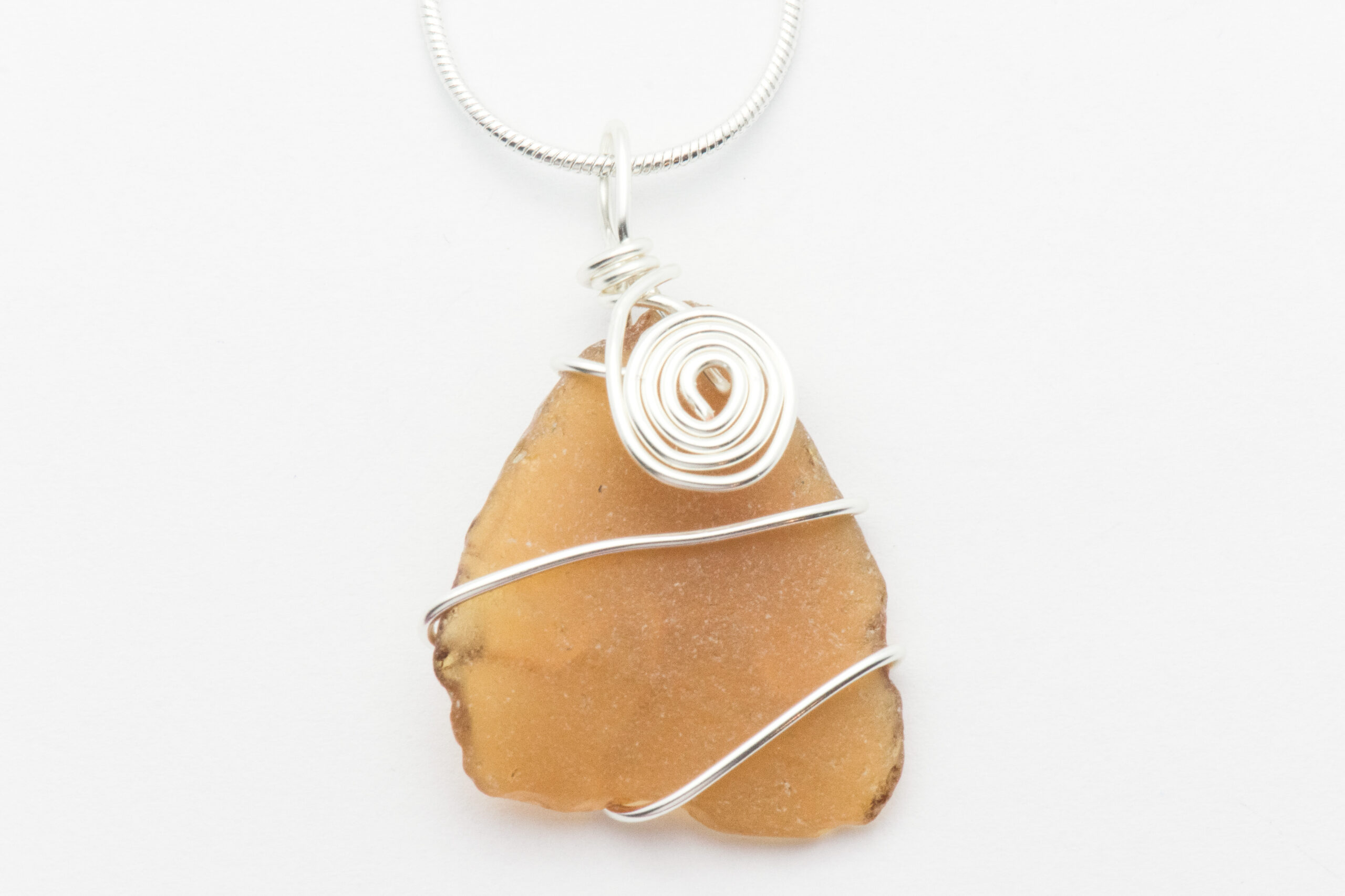 Wire Wrapped Amber Sea Glass Chunk Necklace