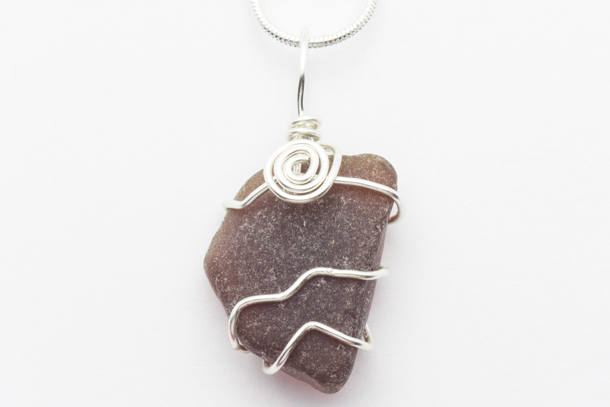 Wire Wrapped Brown Sea Glass Swirl Necklace