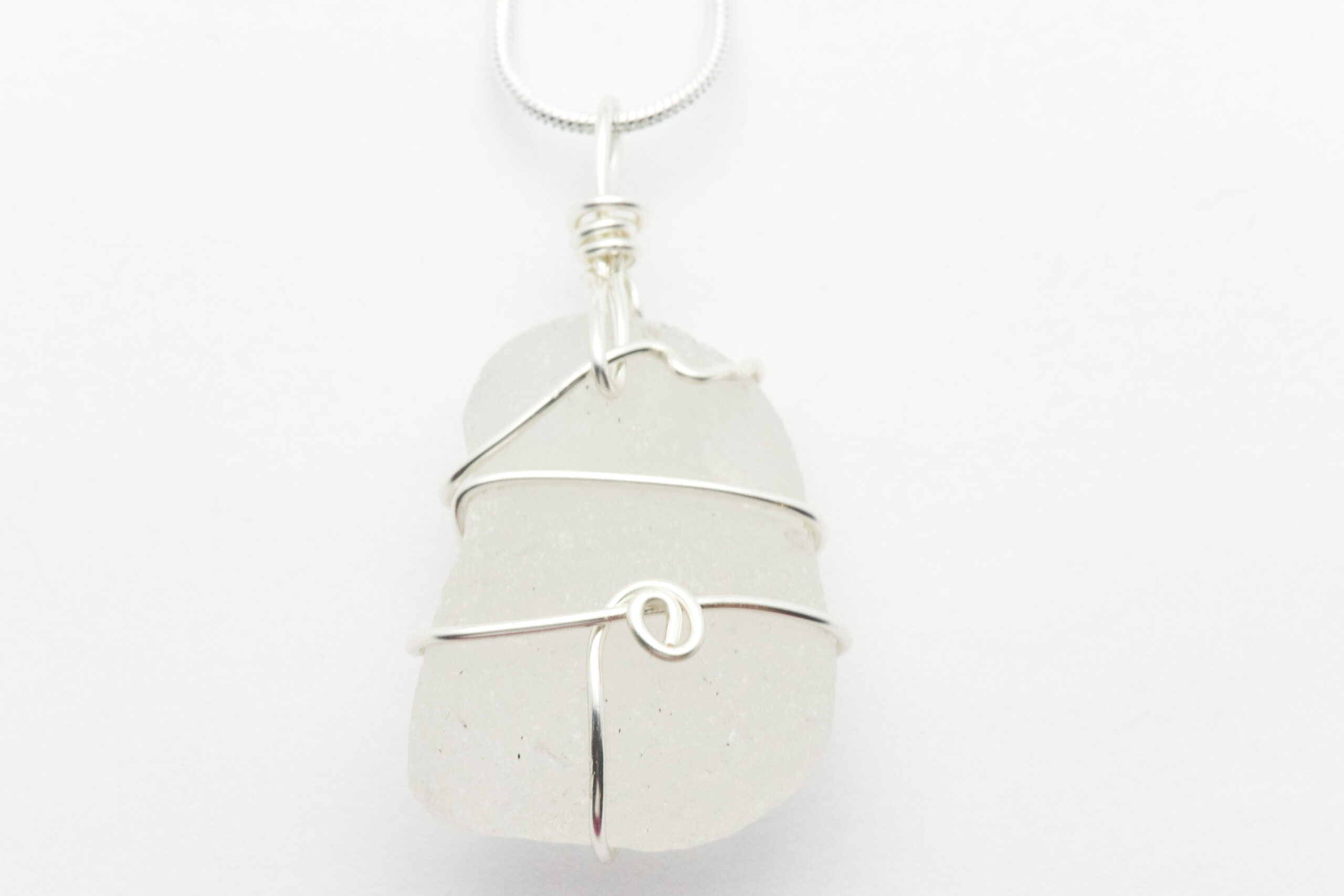 Wire Wrapped White Sea Glass Loop Necklace
