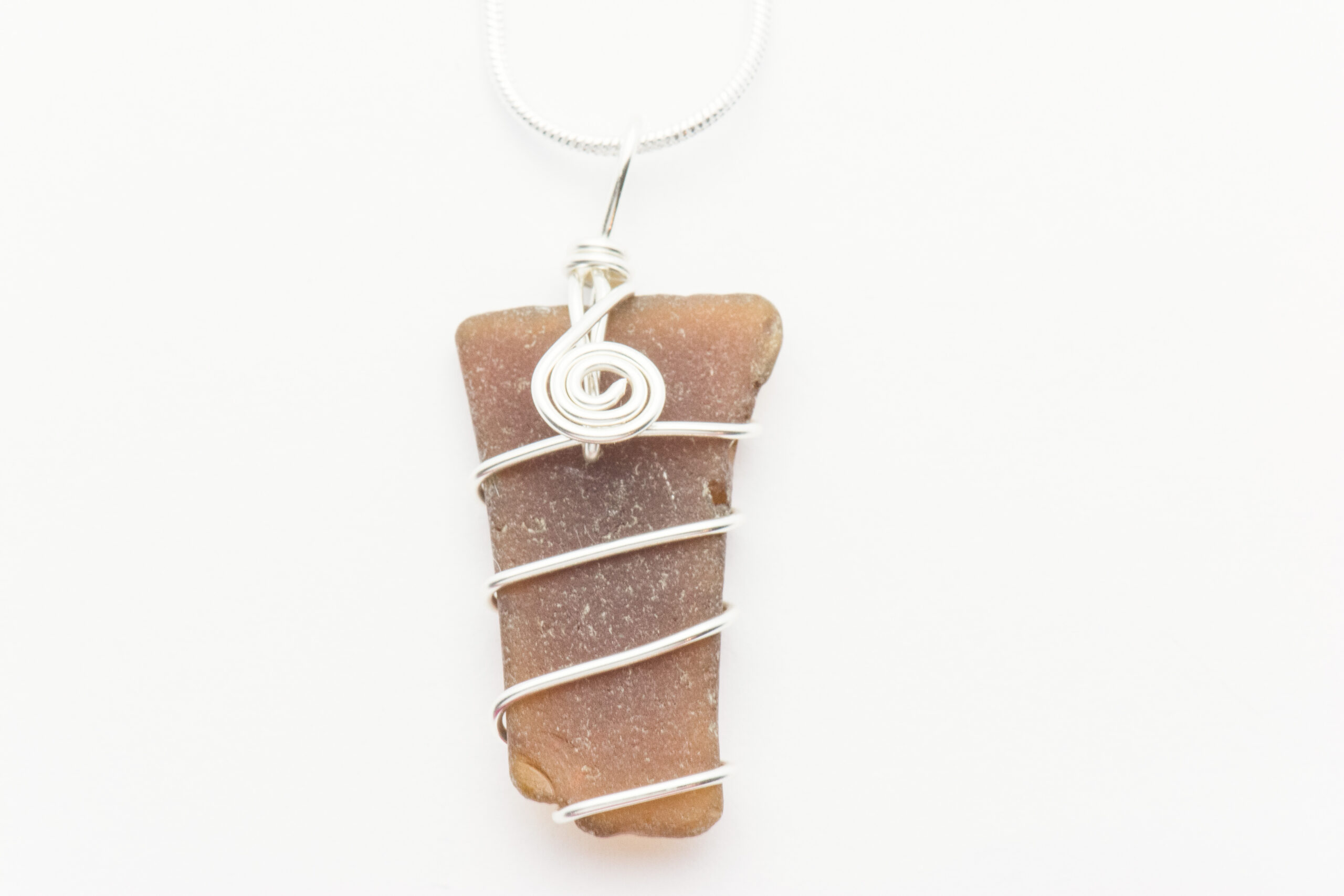 Wire Wrapped Brown Sea Glass Necklace