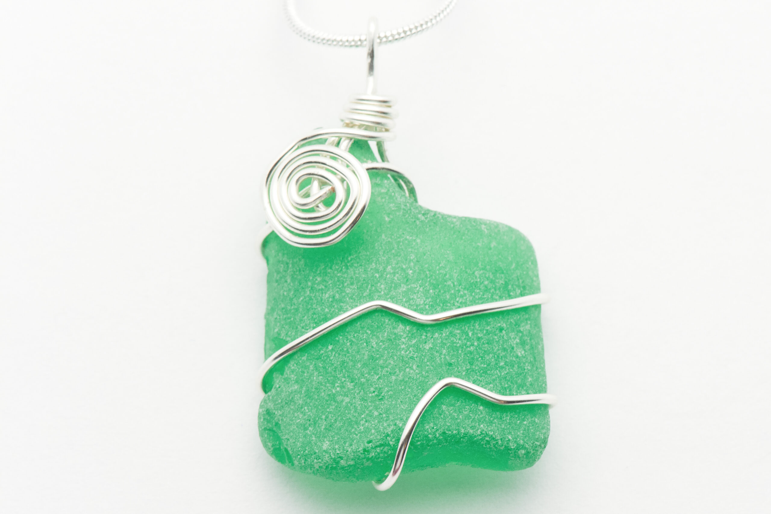 Wire Wrapped Green Sea Glass Swirl Necklace