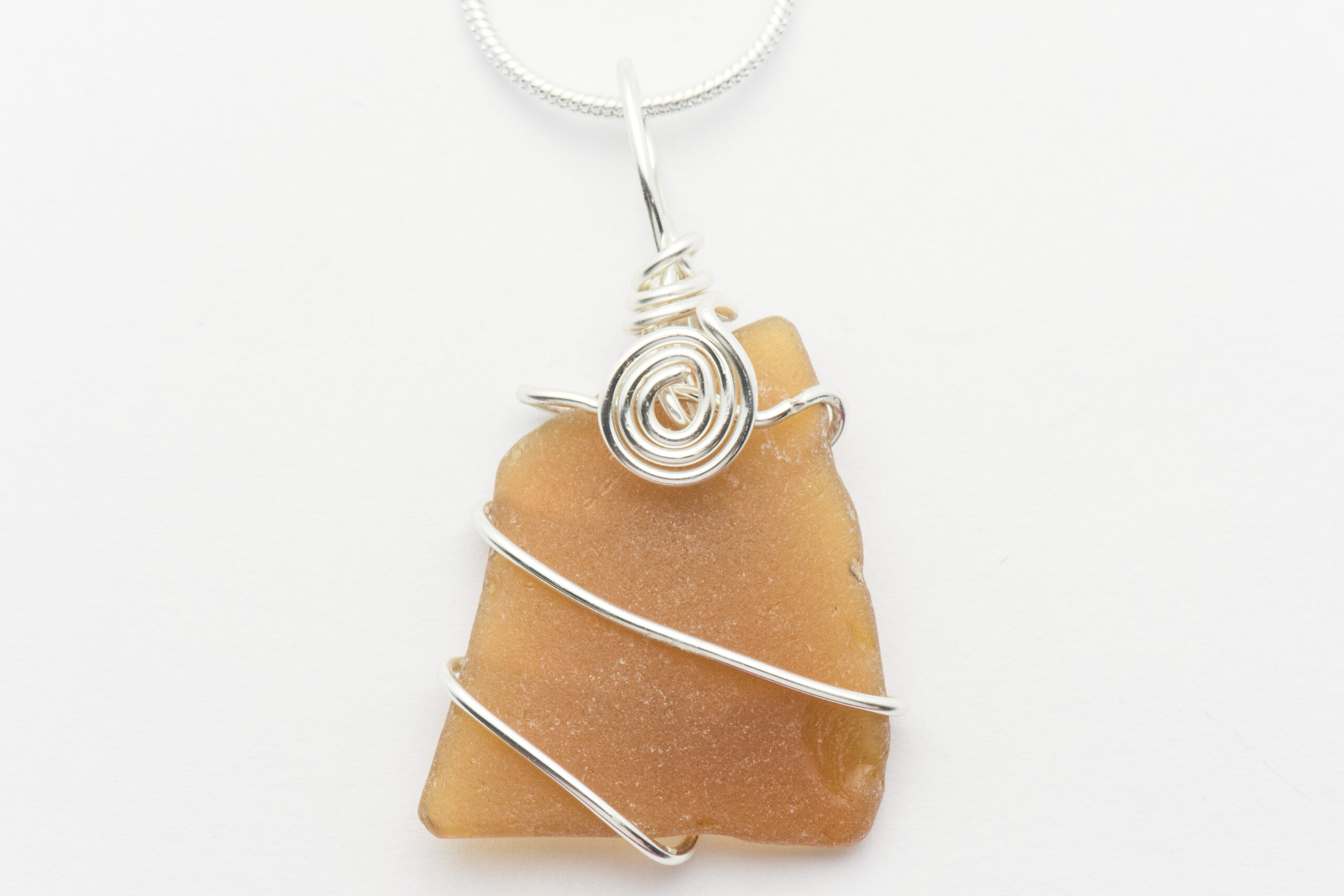 Wire Wrapped Amber Sea Glass Swirl Necklace