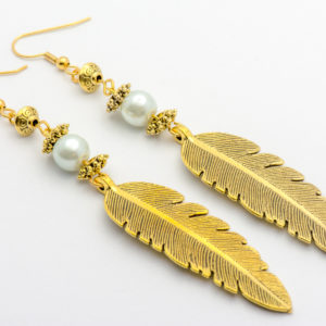 Gold Feather Drop Earrings
