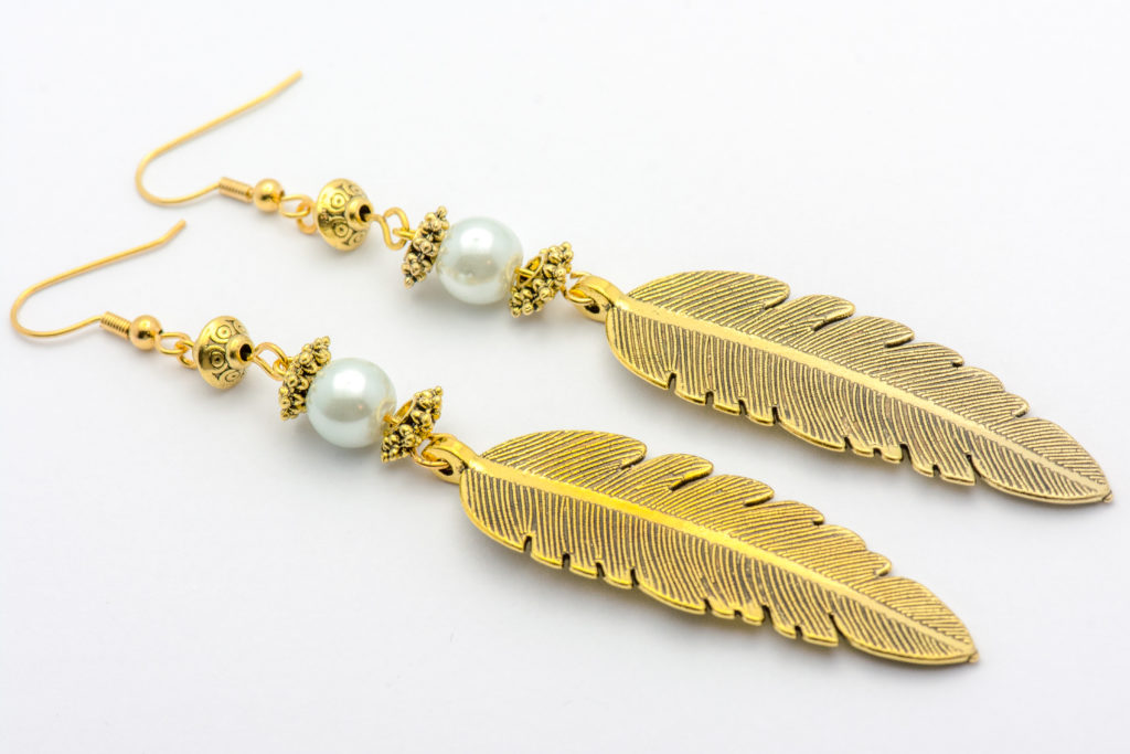 Gold Feather Drop Earrings | Feather Style Earrings - Black Brook Shop