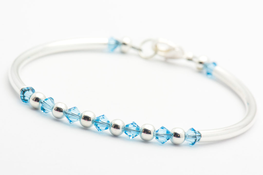March Birthstone Aquamarine Bracelet with sterling silver chain - Heart  Mala Yoga Jewellery