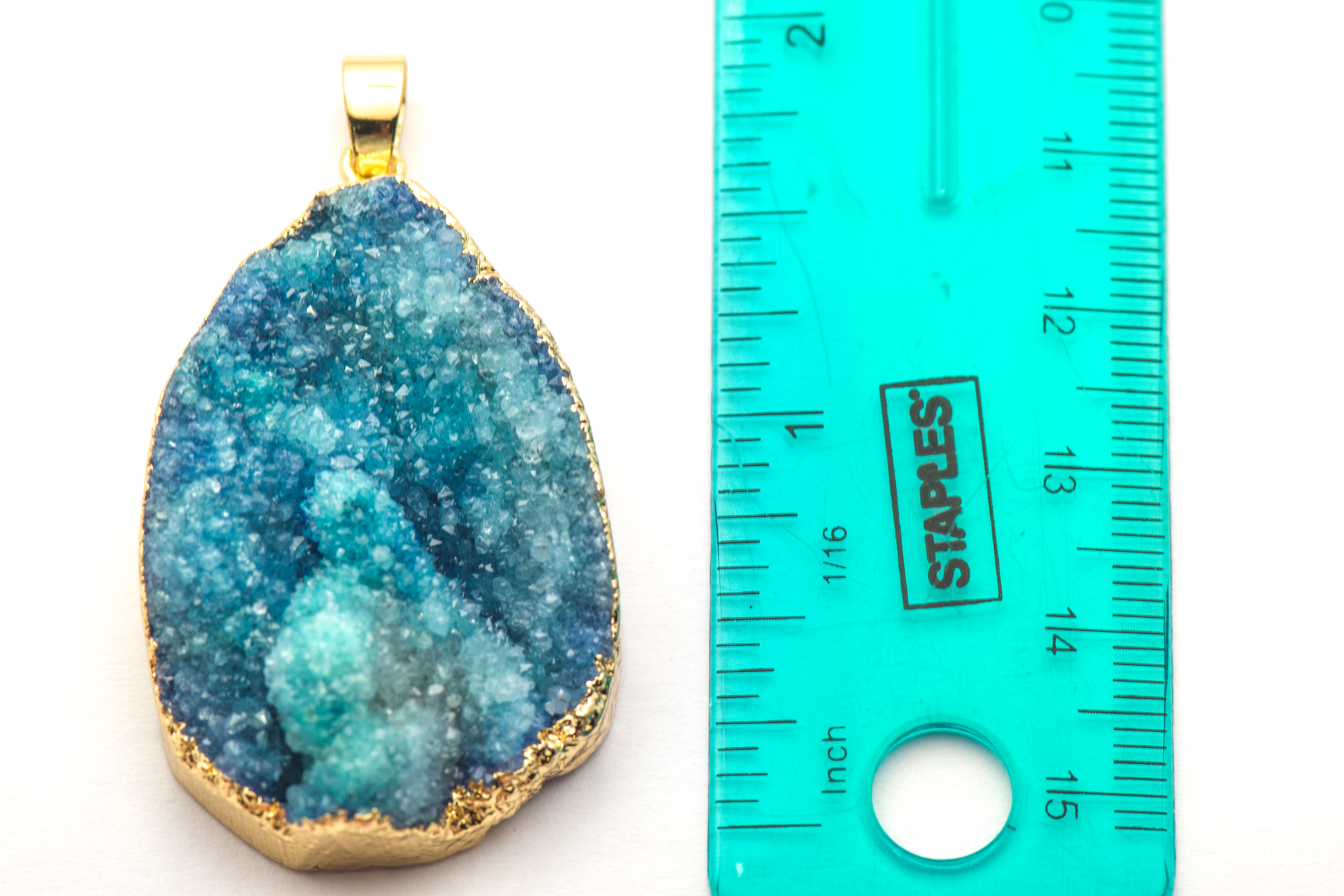 Sky Blue Druzy Pendant Necklace | Gold Plated - Black Brook Shop