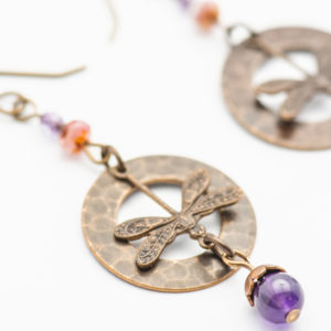 Dragonfly Amethyst Natural Brass Earrings