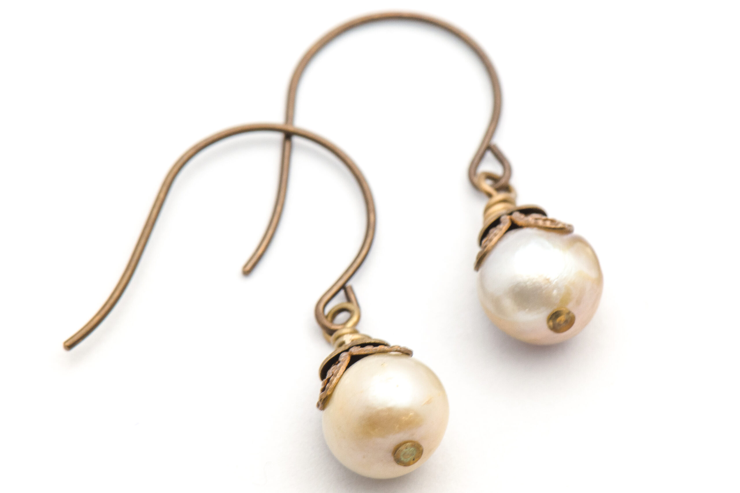 Opal Shimmer Pearl Petals Natural Brass Earrings