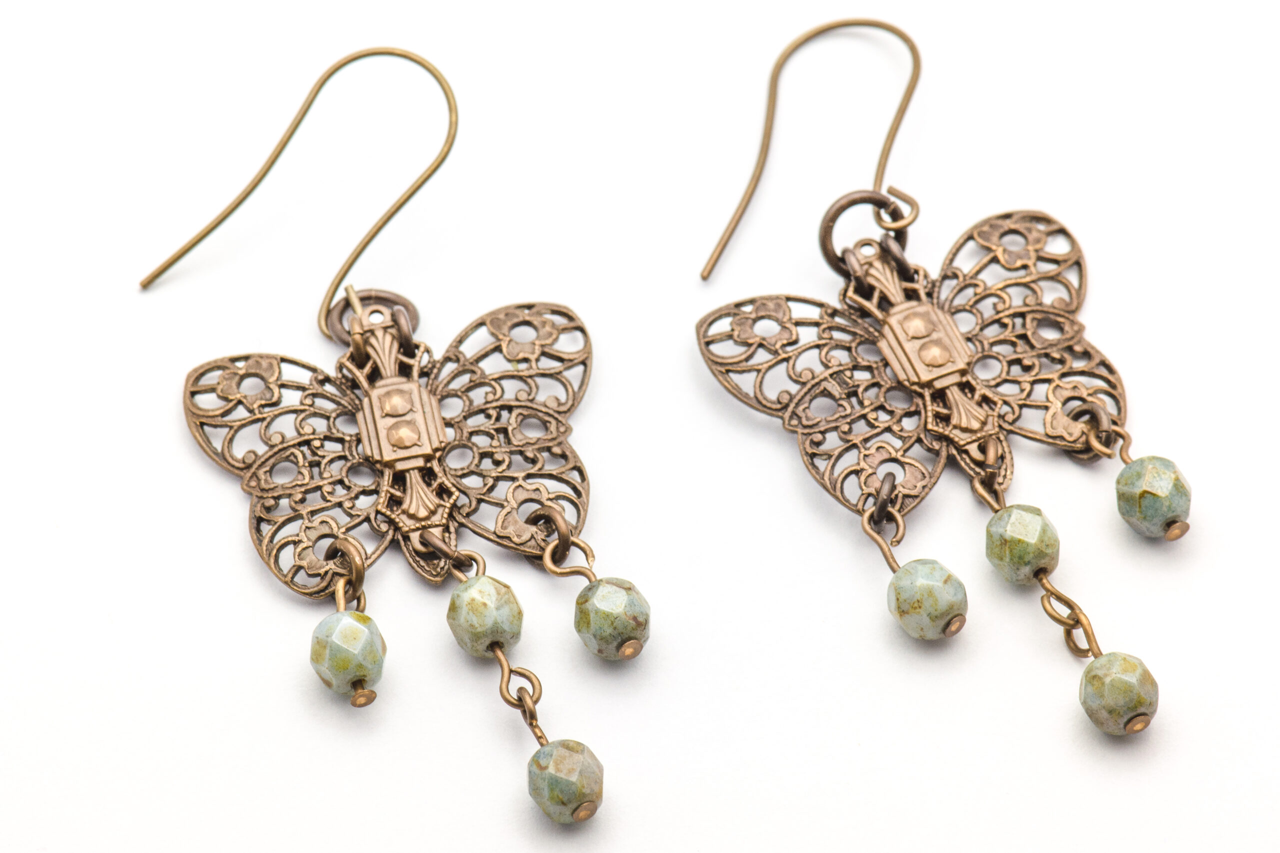 Filigree Butterfly Natural Brass Earrings