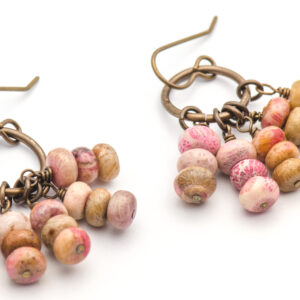 Pink Flower Stone Natural Brass Earrings