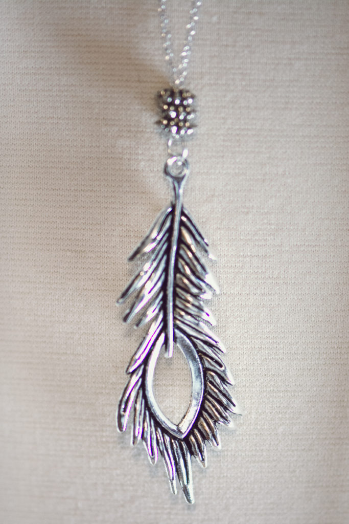 Long Feather Silver Chain Necklace | Feather Jewelry - Black Brook Shop